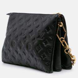 Pre Owned Louis Vuitton Black Monogram Embossed Puffy Lambskin Coussin PM