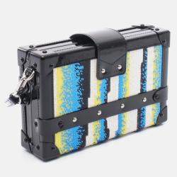 Pre Owned Louis Vuitton Petite Malle Blue Multicolor Patent Leather Shoulder Bag