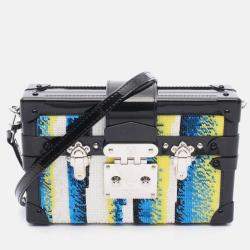 Pre Owned Louis Vuitton Petite Malle Blue Multicolor Patent Leather Shoulder Bag