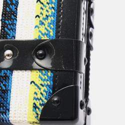 Pre Owned Louis Vuitton Petite Malle Blue Multicolor Patent Leather Shoulder Bag