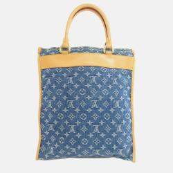 Pre Owned Louis Vuitton Flat Shopper Monogram Denim Tote Bag