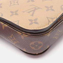 Pre Owned Louis Vuitton Pochette Metis MM Monogram Reverse Brown Black Coated Canvas Leather Handbag