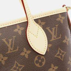 Pre Owned Louis Vuitton Neverfull BB Brown Beige Monogram Coated Canvas Leather Tote Bag