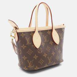 Pre Owned Louis Vuitton Neverfull BB Brown Beige Monogram Coated Canvas Leather Tote Bag