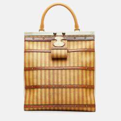 Pre Owned Louis Vuitton Crown Frame GM Brown PVC Leather Tote Bag