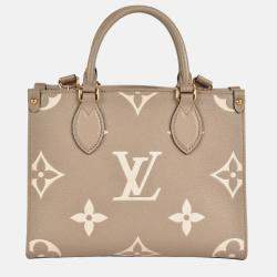Pre Owned Louis Vuitton On The Go PM Beige Monogram Empreinte Leather Tote Bag
