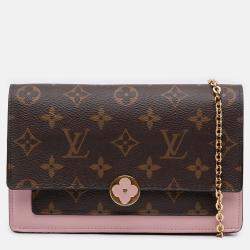 Pre Owned Louis Vuitton Brown/Pink Monogram Flore Wallet On Chain