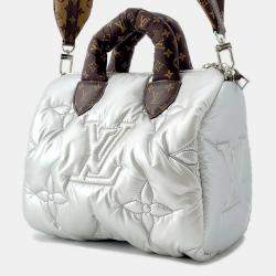 Pre Owned Louis Vuitton Speedy Bandouliere Silver Recycled Metallicnylon Monogram Size 25