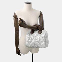 Pre Owned Louis Vuitton Speedy Bandouliere Silver Recycled Metallicnylon Monogram Size 25
