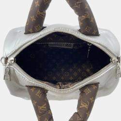 Pre Owned Louis Vuitton Speedy Bandouliere Silver Recycled Metallicnylon Monogram Size 25