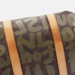 Pre Owned Louis Vuitton Keepall50 Hand Bag M92196 Monogram Graffiti Brown Canvas Used Lv