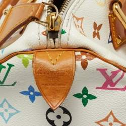 Pre Owned Louis Vuitton White Multicolor Monogram Canvas Speedy 30 Bag