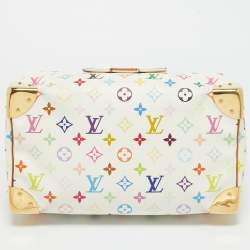Pre Owned Louis Vuitton White Multicolor Monogram Canvas Speedy 30 Bag