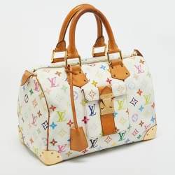 Pre Owned Louis Vuitton White Multicolor Monogram Canvas Speedy 30 Bag