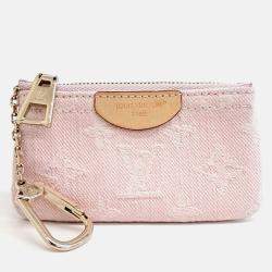 Pre Owned Louis Vuitton Pink Fabric Monogram Denim Key Pouch