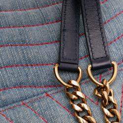 Pre Owned Louis Vuitton Blue Limited Edition Denim Patches New Wave Chain MM