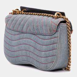 Pre Owned Louis Vuitton Blue Limited Edition Denim Patches New Wave Chain MM