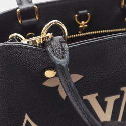 Pre Owned Louis Vuitton Montaigne BB Black Beige Monogram Empreinte Leather Handbag