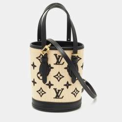 Pre Owned Louis Vuitton Beige/Black Monogram Canvas and Leather Nano Bucket Bag