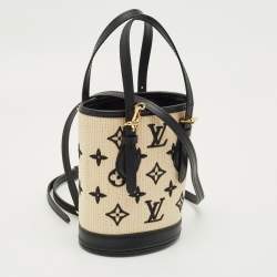 Pre Owned Louis Vuitton Beige/Black Monogram Canvas and Leather Nano Bucket Bag