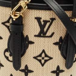 Pre Owned Louis Vuitton Beige/Black Monogram Canvas and Leather Nano Bucket Bag