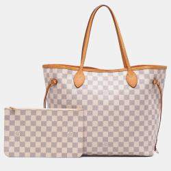 Pre Owned Louis Vuitton White Damier Azur Neverfull MM