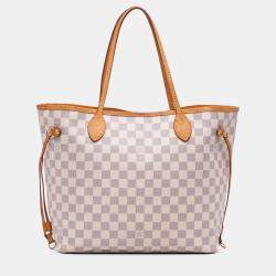 Pre Owned Louis Vuitton White Damier Azur Neverfull MM