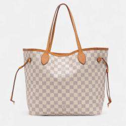 Pre Owned Louis Vuitton White Damier Azur Neverfull MM
