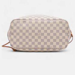 Pre Owned Louis Vuitton White Damier Azur Neverfull MM