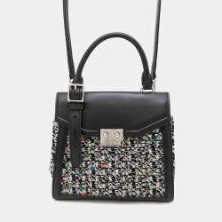 Pre Owned Louis Vuitton Lv Arc PM Gray Black Tweed Leather Handbag