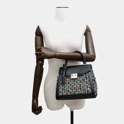 Pre Owned Louis Vuitton Lv Arc PM Gray Black Tweed Leather Handbag
