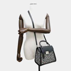 Pre Owned Louis Vuitton Lv Arc PM Gray Black Tweed Leather Handbag