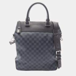 Pre Owned Louis Vuitton Greenwich Shoulder Tote Bag Damier Cobalt Canvas Leather