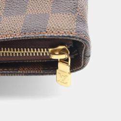 Pre Owned Louis Vuitton Cabas Mezzo Tote Bag Damier Canvas Leather Ebene