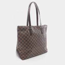 Pre Owned Louis Vuitton Cabas Mezzo Tote Bag Damier Canvas Leather Ebene
