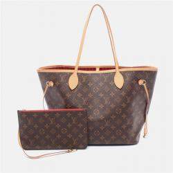 Pre Owned Louis Vuitton Neverfull Mm Tote Bag Monogram Canvas Brown Cerise