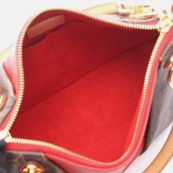 Pre Owned Louis Vuitton V Tote Bb Shoulder Handbag Monogram Canvas Leather Red