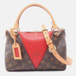 Pre Owned Louis Vuitton V Tote Bb Shoulder Handbag Monogram Canvas Leather Red