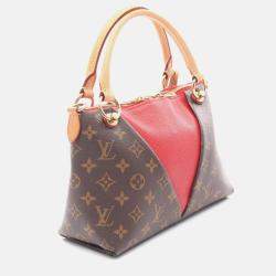 Pre Owned Louis Vuitton V Tote Bb Shoulder Handbag Monogram Canvas Leather Red