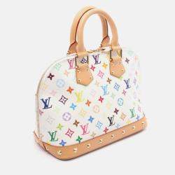 Pre Owned Louis Vuitton Alma Handbag Monogram Multicolor Canvas Leather Blanc