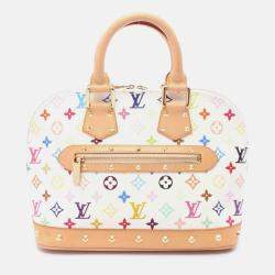 Pre Owned Louis Vuitton Alma Handbag Monogram Multicolor Canvas Leather Blanc