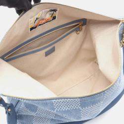 Pre Owned Louis Vuitton Vagabond Hobo Shoulder Bag Denim Leather Blue