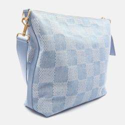 Pre Owned Louis Vuitton Vagabond Hobo Shoulder Bag Denim Leather Blue