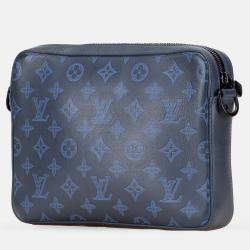 Pre Owned Louis Vuitton Navy Blue Monogram Shadow Duo Messenger