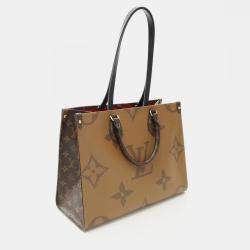 Pre Owned Louis Vuitton On The Go Mm Monogram Giant Reverse Tote Bag Coated Canvas Leather Brown Beige