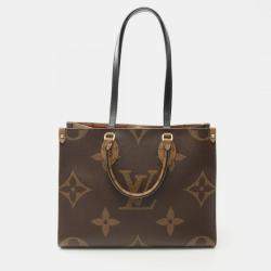 Pre Owned Louis Vuitton On The Go Mm Monogram Giant Reverse Tote Bag Coated Canvas Leather Brown Beige