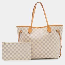 Pre Owned Louis Vuitton White Damier Azur Neverfull MM