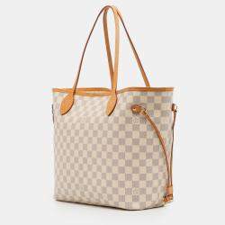 Pre Owned Louis Vuitton White Damier Azur Neverfull MM