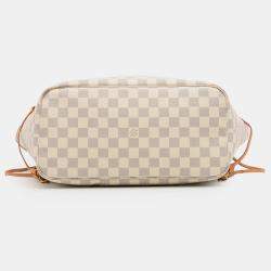 Pre Owned Louis Vuitton White Damier Azur Neverfull MM