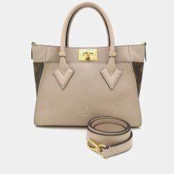 Pre Owned Louis Vuitton On My Side PM Greige Brown Monogram Canvas Handbag